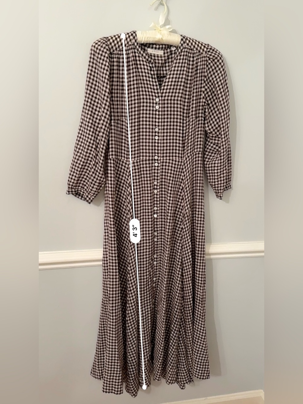 DÔEN Gingham Button Front Midi Dress Brown Cream Size L - Picture 7 of 9